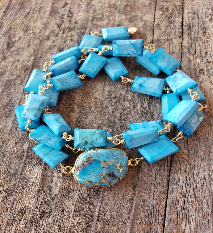 Hana Two In One Wrap Bracelet/necklace With Magnet Turquoise